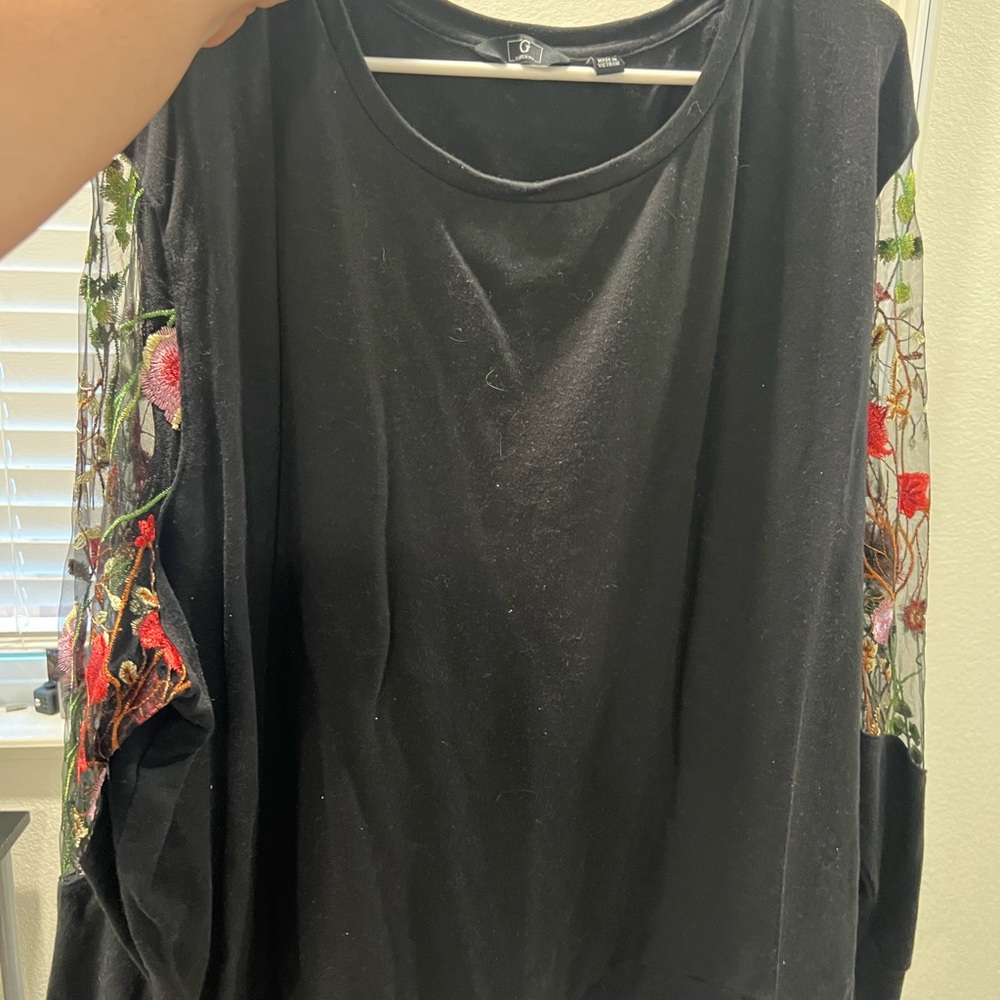 Black Sweatshirt with Colorful Sleeve Embroidery